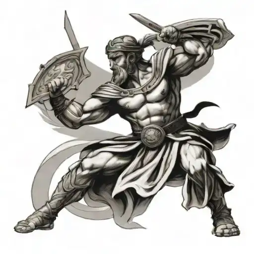 greek warrior with a black belt around him tattoo design idea