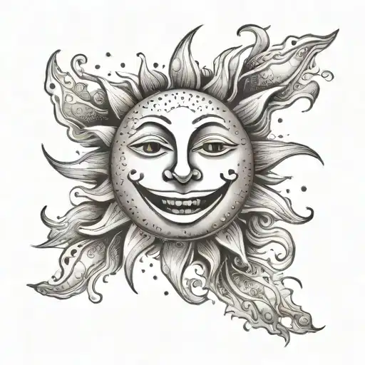 A tattoo design of a happy sun with two smiling faces, representing the joy and happiness your children bring into your life tattoo design idea