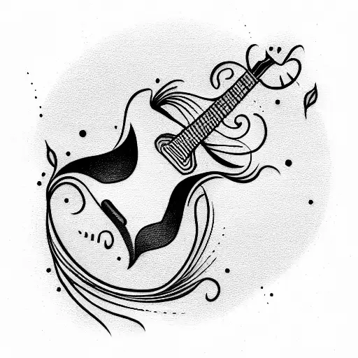 girls  guitar natural tattoo design idea