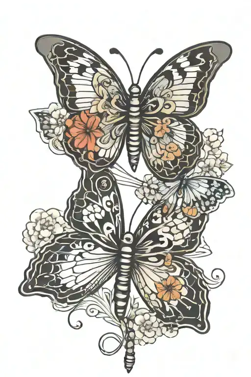 safety pins holding two halves of a butterfly and underneath a semicolon butterfly tattoo design idea