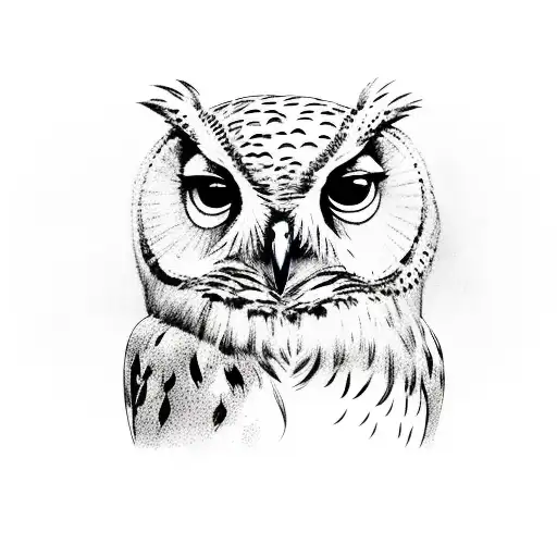 full body owl on branch, right side, no features tattoo design idea