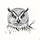 owl, right side, on branch  tattoo design idea