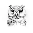 full body owl on branch, right side, no features tattoo design idea