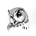 full body owl on branch, right side, no features tattoo design idea