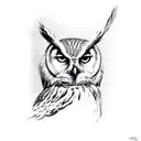 full body owl on branch, right side, no features tattoo design idea