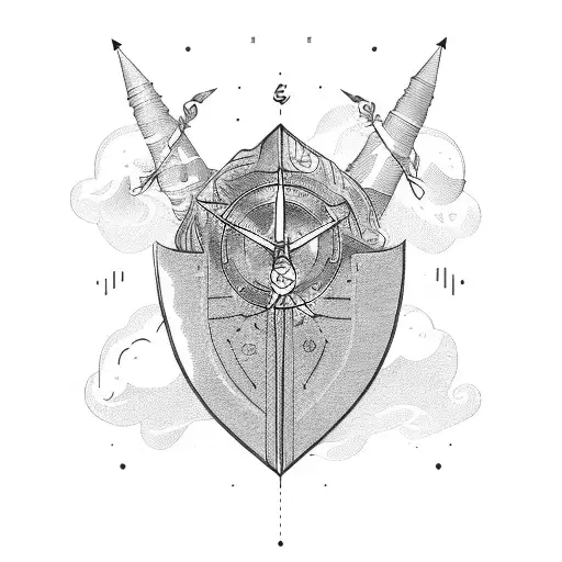 A backpack adorned with adventurous symbols like a tent, compass, and hiking boots tattoo design idea