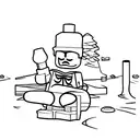 Lego Men sitting on a log and listen do music tattoo design idea