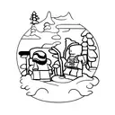 Lego Men sitting on a log and listen do music tattoo design idea