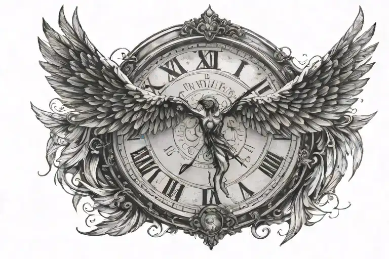 I want icarus falling from sky with his wings leaving feathers behind. On the a broken clock, "its only me" under all tattoo design idea