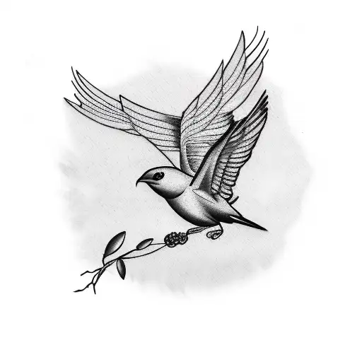 an olive branch and a flying bird whith lines around it  tattoo design idea