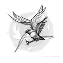 an olive branch and a flying bird whith lines around it  tattoo design idea