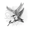 an olive branch and a flying bird whith lines around it  tattoo design idea