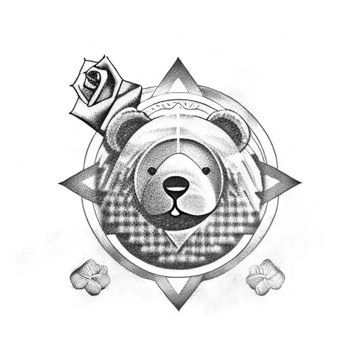teddy bear, clouds, blue, rose, infinity sign, tattoo design idea
