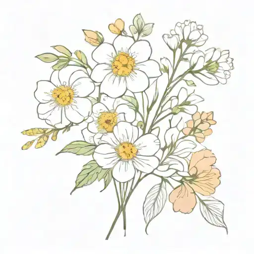 Simple small fine line bouquet of birth month flowers flowers, january, march ,may, july, September, October  tattoo design idea