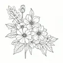 Simple fine line bouquet of birth month flowers flowers, january, march ,may, july, September, October  tattoo design idea