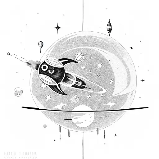 small rocket, star, planets, astronaut tattoo design idea