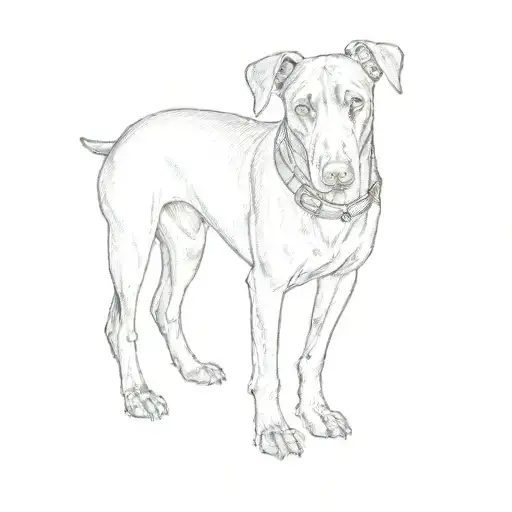 a doberman pinscher dog standing in front view camera tattoo design idea