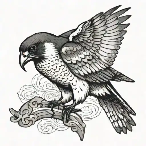Peregrine falcon black and white small   mystical minimalist feminine  tattoo design idea