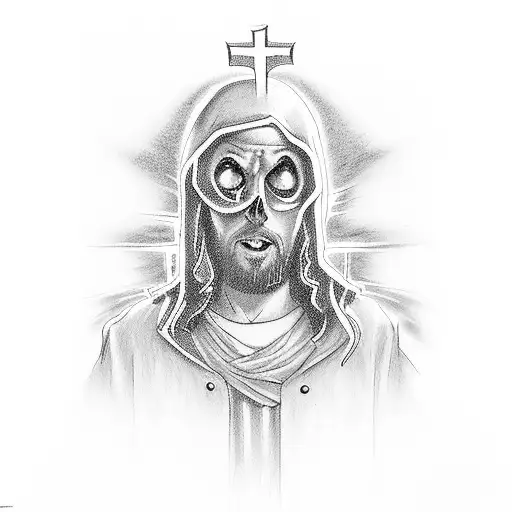 walking down a dark alley but have no fear with Jesus with him tattoo design idea