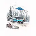 Kennedy, mountains, snow, snowmobile, motocross, drilling rig, coal, Wyoming tattoo design idea
