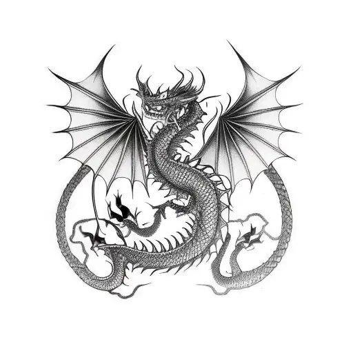 Red Dragon with lighting tattoo design idea