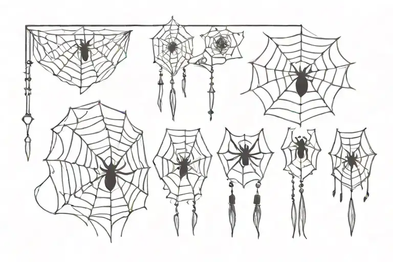 victorian fan spider web tassles tattoo design idea