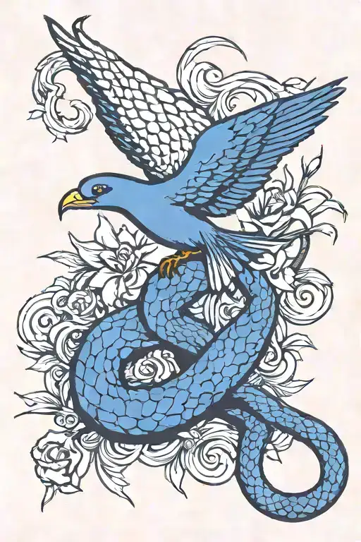 snake capturing dove and killing it  tattoo design idea