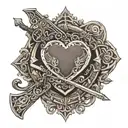 An intricate design combining symbols of philanthropy and hunting, such as a heart with a crossbow through it tattoo design idea