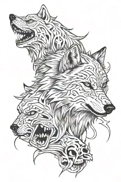 pack of wolf with skuls  tattoo design idea