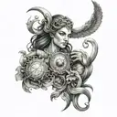 full sleeve with aquarius, aries, sagittarius, taurus, gemini, cancer zodiak signe in realistic tattoo design idea