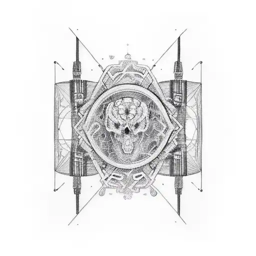 An intricate tattoo of a guitar and snowboard intertwined with circuitry tattoo design idea