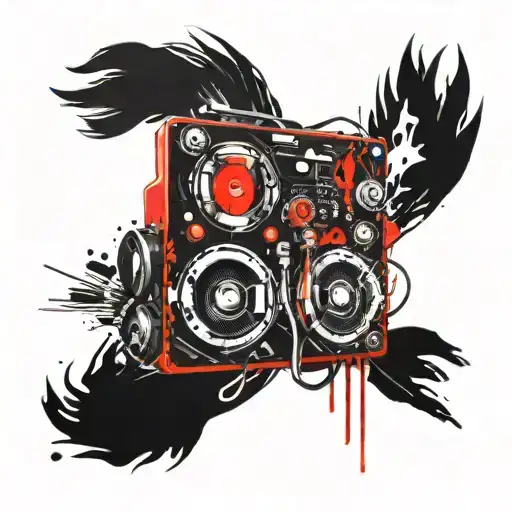 music notes, dj, space, rave, headphones, cassette  tattoo design idea