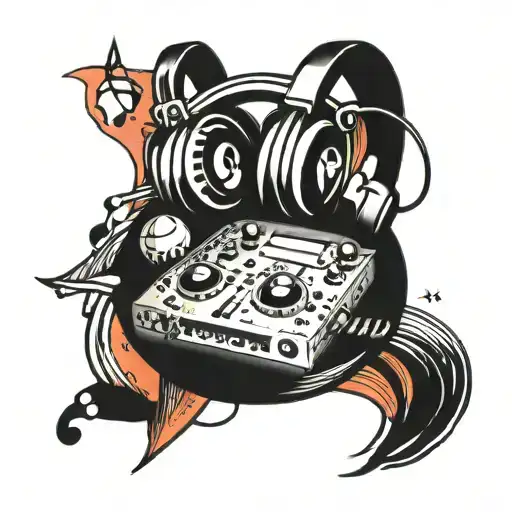 music notes, dj, space, rave, headphones, cassette  tattoo design idea