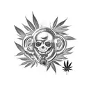 beer, marijuana blunts and meat behind a Capital letter tattoo design idea