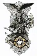 army ranger tattoo with a parachute with a knife through it in the center with the battalion on a banner  tattoo design idea