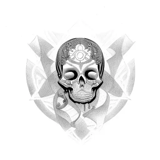 female death looking to her right with envy tattoo design idea