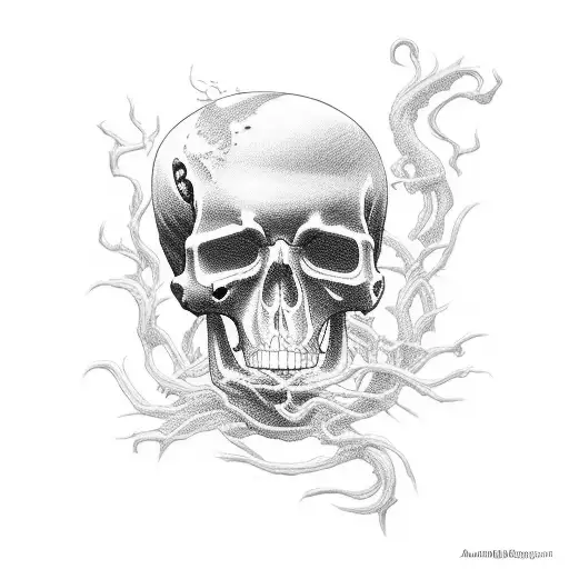 death looking to her right with envy tattoo design idea