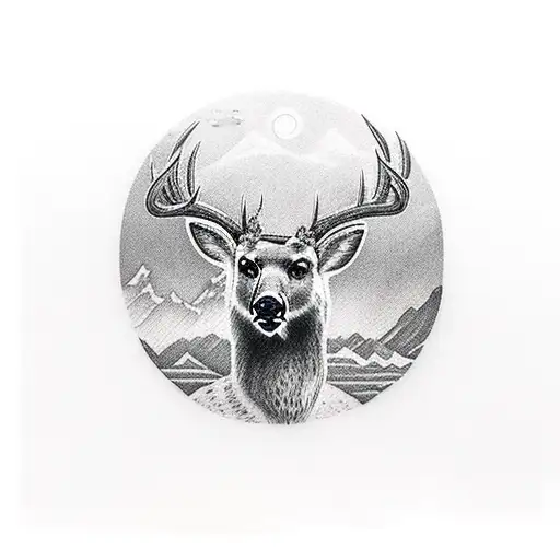 deer,buck head above a female bear head with mountains tattoo design idea