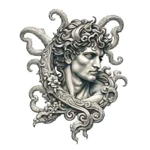 perseus holding medusa head tattoo design idea