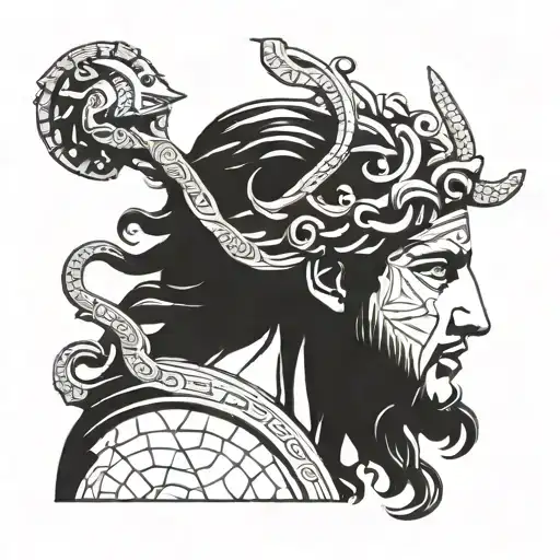 perseus holding medusa head profile holding tattoo design idea