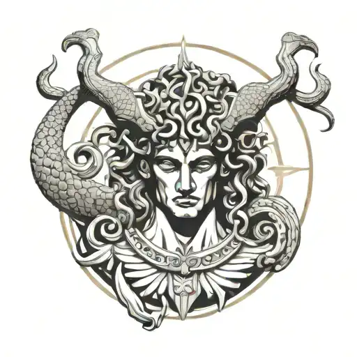 perseus holding with his hands medusa's head  tattoo design idea