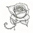 A delicate raindrop falling from a dark cloud onto a single rose petal tattoo design idea