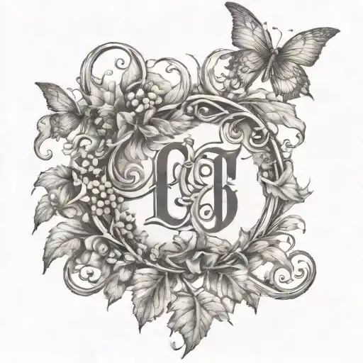 The word: ἀγάπη with vines surrounding and the roman numerals of 18 below the word ἀγάπη with roman empire themes tattoo design idea