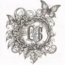 The word: ἀγάπη with vines surrounding and the roman numerals of 18 below the word ἀγάπη with roman empire themes tattoo design idea