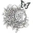 The word: ἀγάπη with vines surrounding and the roman numerals of 18 below the word ἀγάπη with roman empire themes tattoo design idea