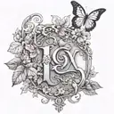 The word: ἀγάπη with vines surrounding and the roman numerals of 18 below the word ἀγάπη with roman empire themes tattoo design idea