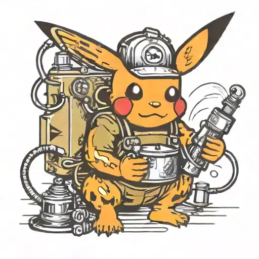 pikachu welder working tattoo design idea