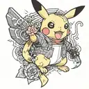 pikachu welding torch surrounded tattoo design idea