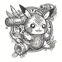 pikachu welding torch surrounded tattoo design idea