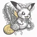 pikachu welding torch surrounded tattoo design idea